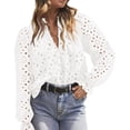 thumbnail image 1 of PRETTYGARDEN Women's Dressy Casual Blouse Tops Fall Puff Long Sleeve Button V Neck Hollow Out Lace Embroidered Shirts, 1 of 7
