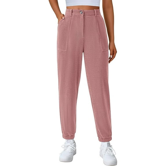 PRETTYGARDEN Women's Dressy Casual Pants Elastic High Waisted Work Office Corduroy Trouser Slacks with Pockets