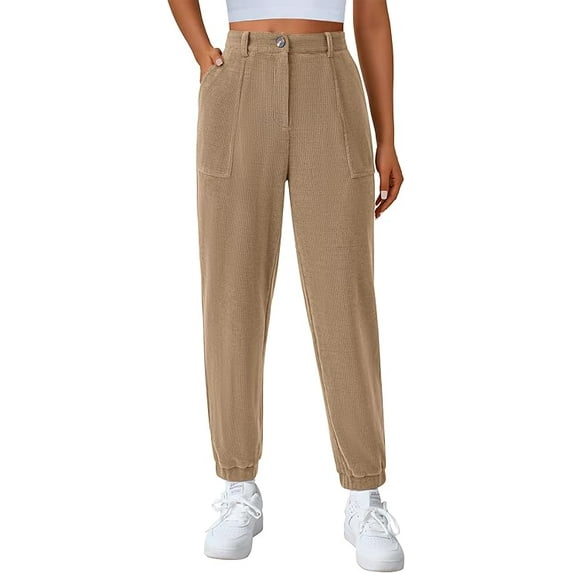 PRETTYGARDEN Women's Dressy Casual Pants Elastic High Waisted Work Office Corduroy Trouser Slacks with Pockets
