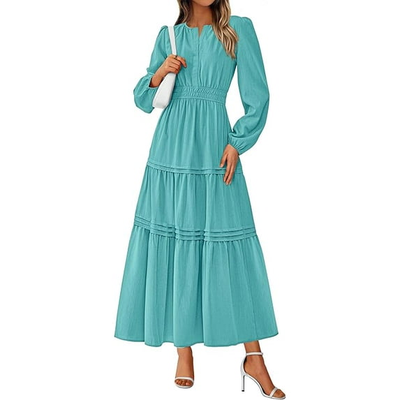 PRETTYGARDEN Women's Elegant Maxi Dresses Long Sleeve V Neck Flowy Pockets Casual Modest Dress Fall Fashion Clothes