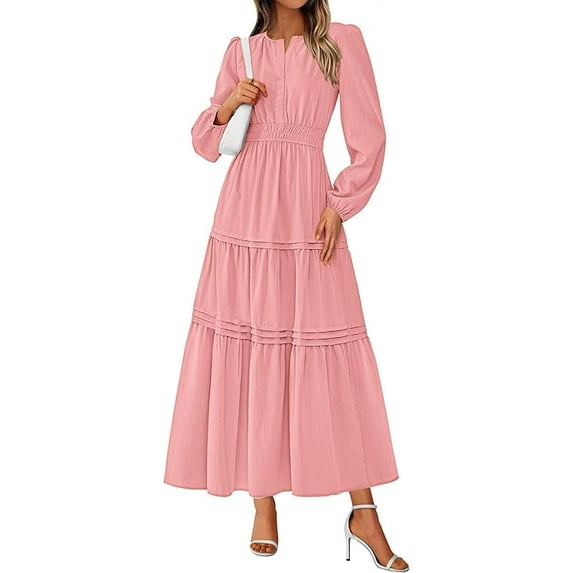 PRETTYGARDEN Women's Elegant Maxi Dresses Long Sleeve V Neck Flowy Pockets Casual Modest Dress Fall Fashion Clothes