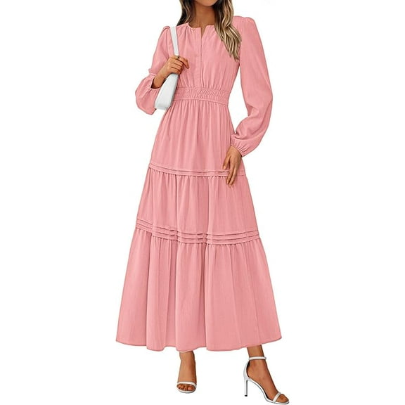 PRETTYGARDEN Women's Elegant Maxi Dresses Long Sleeve V Neck Flowy Pockets Casual Modest Dress Fall Fashion Clothes
