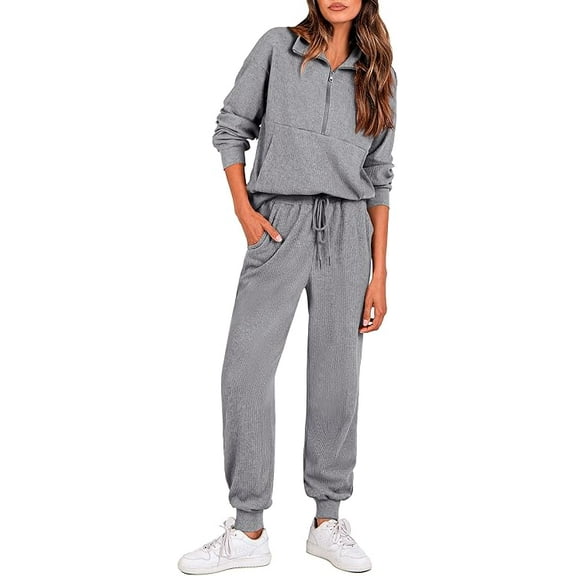 PRETTYGARDEN Women's Fall 2 Piece Lounge Sets Zip Up Sweatshirt Jogger Pants Sweat Track Suits Travel Outfit Winter Clothing