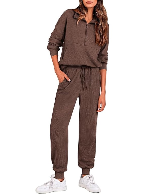 Women's Fall 2 Piece Lounge Sets Zip Up Sweatshirt Jogger Pants Sweat Track Suits Travel Outfit Winter Clothing