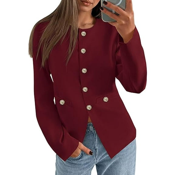 PRETTYGARDEN Women's Fall Blazers Button Down Fitted Lightweight Dressy Work Suit Jackets Trendy Business Casual Outfits