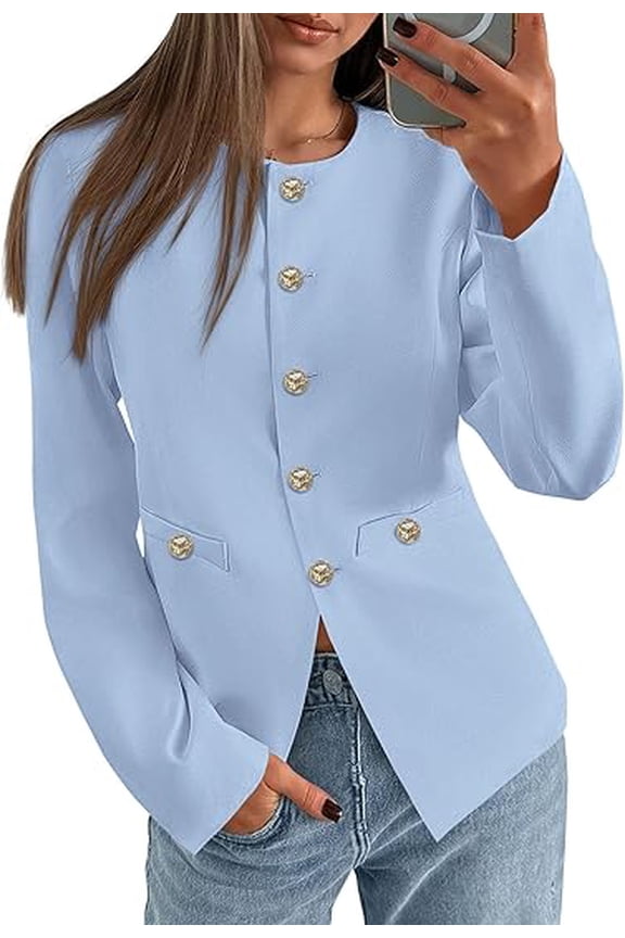 Women's Fall Blazers Button Down Fitted Lightweight Dressy Work Suit Jackets Trendy Business Casual Outfits