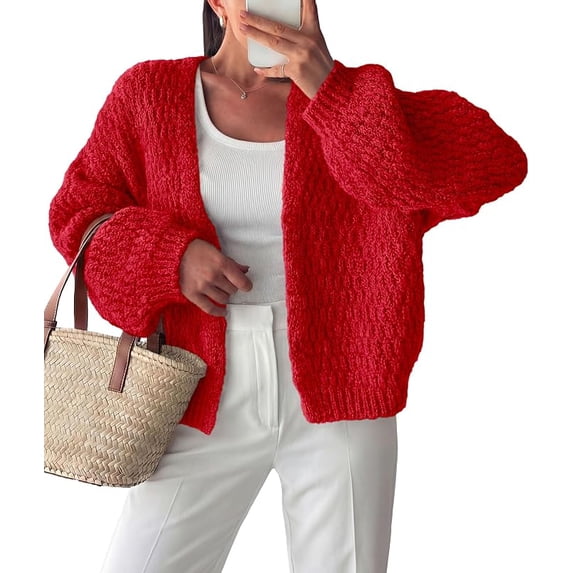 PRETTYGARDEN Women's Fall Cardigan Open Front Chunky Sweaters Cozy Stretchy Knitwear, Long Sleeve Drop Shoulder, Loose Fit Crochet Jacket, Trendy Holiday Outfits, Warm Winter Clothing