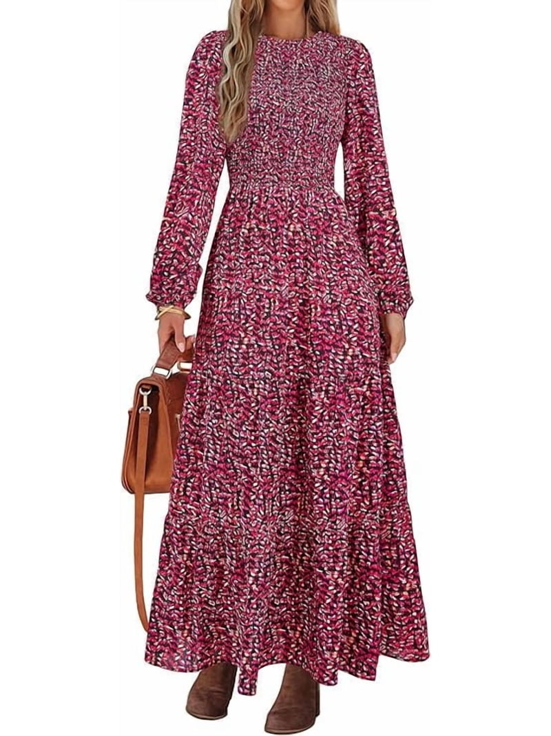 Prettygarden Women's Fall Dresses Long Sleeve Flowy Casual Floral Maxi Dress Crew Neck Smocked Tiered Long Dress, Size: XL Prettygarden Women's Fall Dresses Long Sleeve Flowy Casual Floral Maxi Dress Crew Neck Smocked Tiered Long Dress, Size: XL