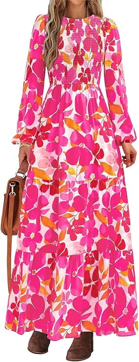 Falling Flowers Women s Blouson Tiered Dress Sizes XS XL