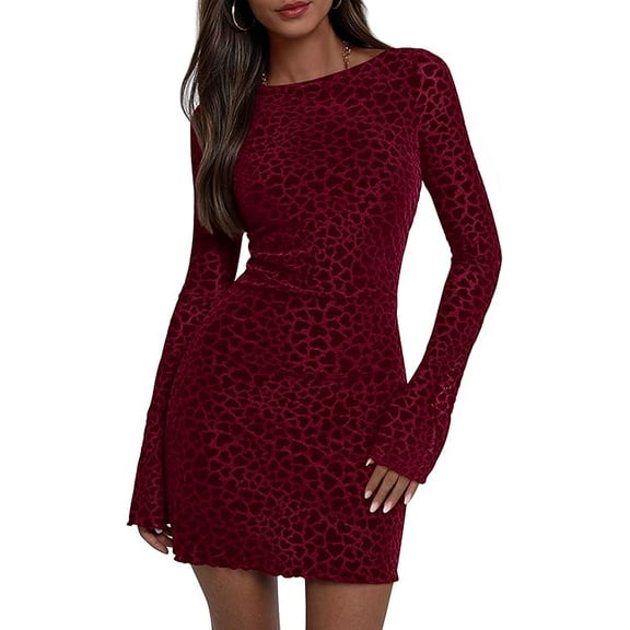 PRETTYGARDEN Women's Fall Fashion Floral Long Sleeve Mini Dress Mesh Bodycon Short Party Date Night Going Out Dresses