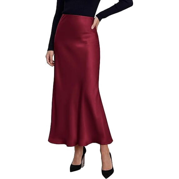 PRETTYGARDEN Women's Fall Fashion Maxi Long Skirts Trendy Silk Satin High Waisted A Line Mermaid Business Casual Outfits