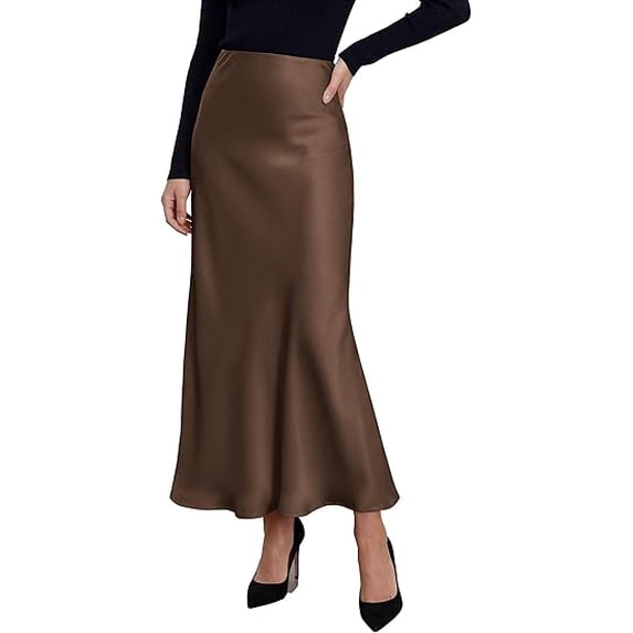 PRETTYGARDEN Women's Fall Fashion Maxi Long Skirts Trendy Silk Satin High Waisted A Line Mermaid Business Casual Outfits