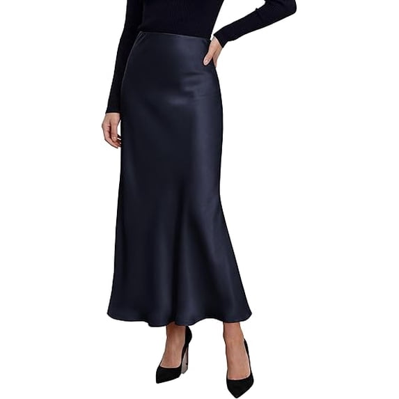 PRETTYGARDEN Women's Fall Fashion Maxi Long Skirts Trendy Silk Satin High Waisted A Line Mermaid Business Casual Outfits