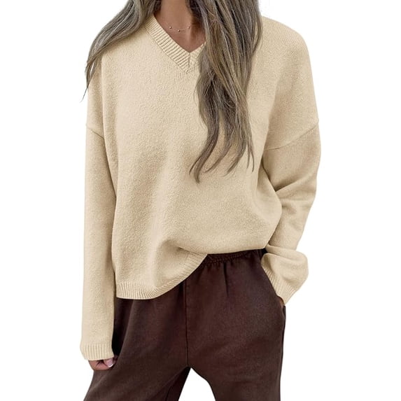 PRETTYGARDEN Women's Fall Fashion V Neck Cozy Sweaters | Soft Stretchy Warm, Chunky Knit Pullover, Loose Fit Long Sleeve Tops, Dressy Casual Blouses,Trendy Holiday Winter Outfits