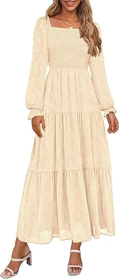 PRETTYGARDEN Women's Fall Floral Midi Dress Long Sleeve Smocked A Line Long  Flowy Elegant Wedding Guest Dresses - Walmart.com