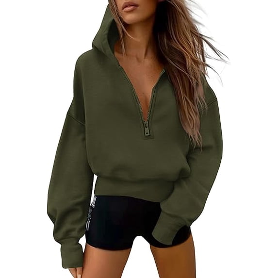 PRETTYGARDEN Women's Fall Hooded Sweatshirts Long Sleeve Half Zip Cropped Hoodies Pullover Winter Fashion Clothes