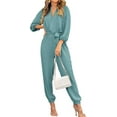thumbnail image 1 of PRETTYGARDEN Women's Fall Jumpsuits Dressy Casual Pants Romper Spring Long Sleeve V Neck Belt Pockets One Piece Outfits, 1 of 8