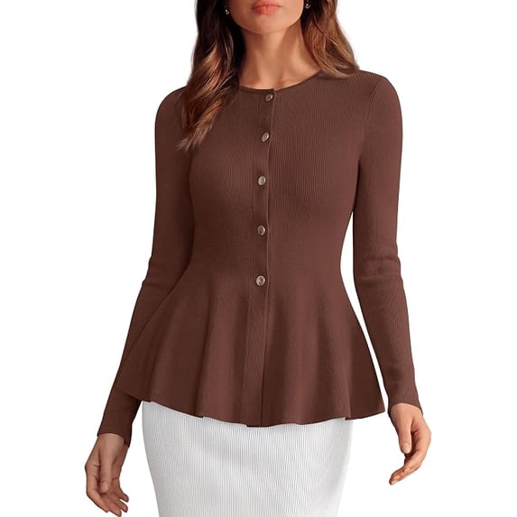 PRETTYGARDEN Women's Fall Lightweight Cardigan Sweaters | Long Sleeve Peplum Tops, Button Up, Slim Fitted, Flared Hem, Soft Ribbed Knit, Business Casual Outfits, Winter Trendy Clothes