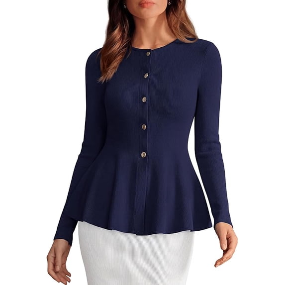 PRETTYGARDEN Women's Fall Lightweight Cardigan Sweaters | Long Sleeve Peplum Tops, Button Up, Slim Fitted, Flared Hem, Soft Ribbed Knit, Business Casual Outfits, Winter Trendy Clothes