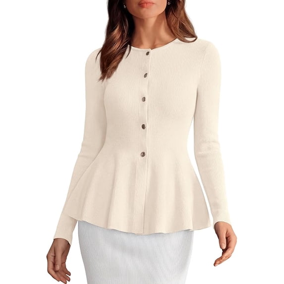 PRETTYGARDEN Women's Fall Lightweight Cardigan Sweaters | Long Sleeve Peplum Tops, Button Up, Slim Fitted, Flared Hem, Soft Ribbed Knit, Business Casual Outfits, Winter Trendy Clothes