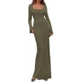 thumbnail image 1 of PRETTYGARDEN Women's Fall Long Sleeve Maxi Bodycon Dresses Soft Stretchy Ribbed Knit, Bell Sleeve Square Neck Mermaid, Elegant Long Dress, Wedding Guest Party, Winter Clothing, 1 of 7