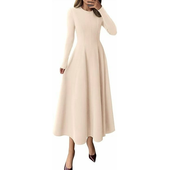 PRETTYGARDEN Women's Fall Long Sleeve Midi Dress Casual Elegant Ruffle Flowy A Line Swing Cocktail Party Dresse