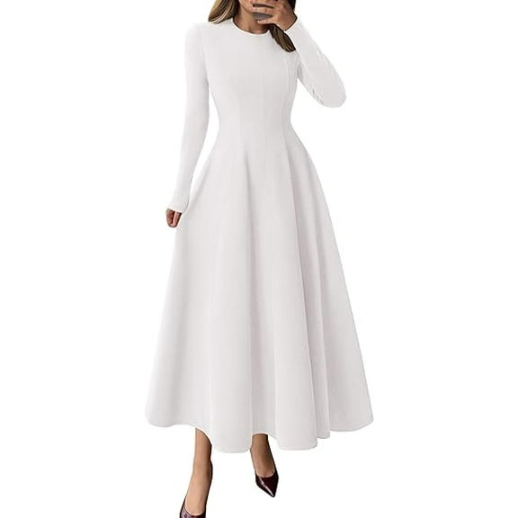 PRETTYGARDEN Women's Fall Long Sleeve Midi Dress Casual Elegant Ruffle Flowy A Line Swing Cocktail Party Dresse