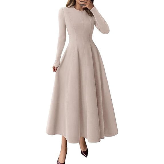 PRETTYGARDEN Women's Fall Long Sleeve Midi Dress Casual Elegant Ruffle Flowy A Line Swing Cocktail Party Dresse