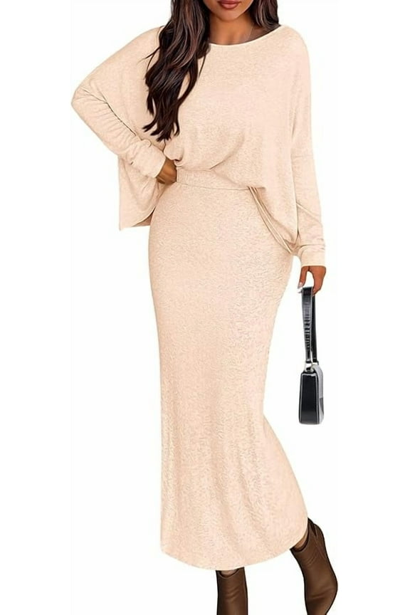 Women's Fall Long Sleeve Midi Dress Casual Elegant Ruffle Flowy A Line Swing Cocktail Party Dresse