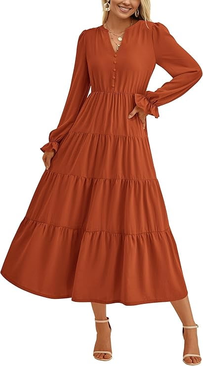 Women’s Fall Floral Maxi Dress – Lace V-Neck Long Sleeve Elegant Holiday Dress