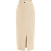PRETTYGARDEN Women's Fall Midi Pencil Skirts Dressy Casual Work Office High Waisted Trendy Winter Corduroy Skirt with Slit