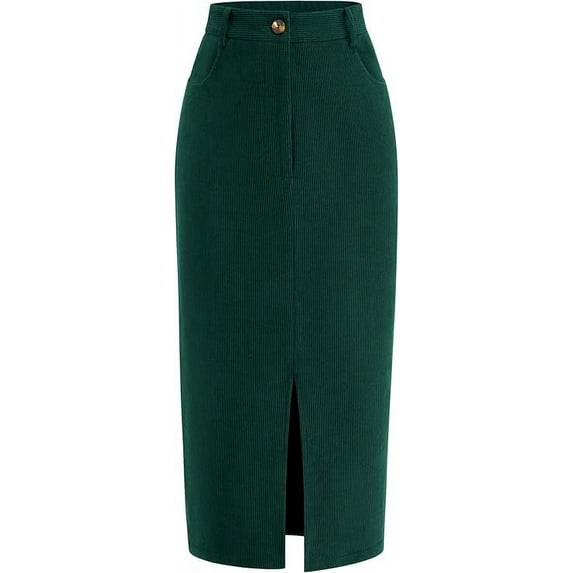PRETTYGARDEN Women's Fall Midi Pencil Skirts Dressy Casual Work Office High Waisted Trendy Winter Corduroy Skirt with Slit