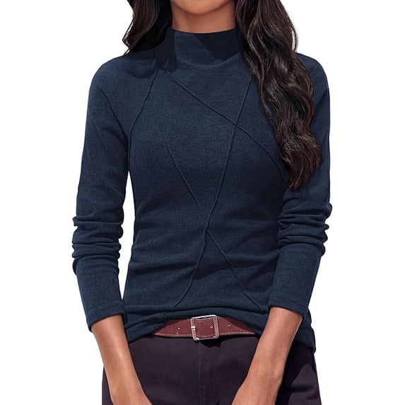 PRETTYGARDEN Women's Fall Mock Neck Long Sleeve Shirts | Soft Stretchy Knit,Geometric Seam Stitching,Slim Fitted Basic Tees,Thermal Casual Wear,Daily Work Layering Winter Tunic Top