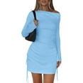 thumbnail image 1 of PRETTYGARDEN Women's Fall Off The Shoulder Dresses Casual Long Sleeve Ruched Side Slit Cocktail Party Bodycon Mini Dress, 1 of 10