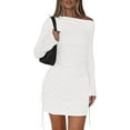 thumbnail image 1 of PRETTYGARDEN Women's Fall Off The Shoulder Dresses Casual Long Sleeve Ruched Side Slit Cocktail Party Bodycon Mini Dress, 1 of 10