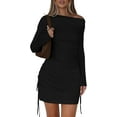 thumbnail image 1 of PRETTYGARDEN Women's Fall Off The Shoulder Dresses Casual Long Sleeve Ruched Side Slit Cocktail Party Bodycon Mini Dress, 1 of 10