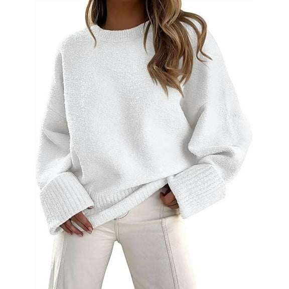 PRETTYGARDEN Women's Fall Oversized Sweaters Casual Crewneck Pullover Long Sleeve Fuzzy Chunky Knit Tops Blouse、