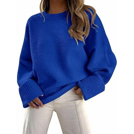 PRETTYGARDEN Women's Fall Oversized Sweaters Casual Crewneck Pullover Long Sleeve Fuzzy Chunky Knit Tops Blouse、