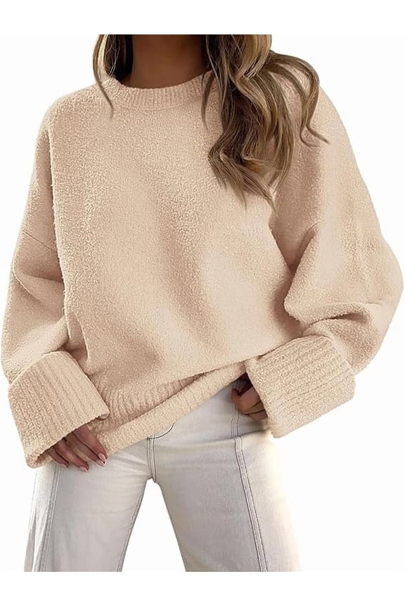 Women's Fall Oversized Sweaters Casual Crewneck Pullover Long Sleeve Fuzzy Chunky Knit Tops Blouseć