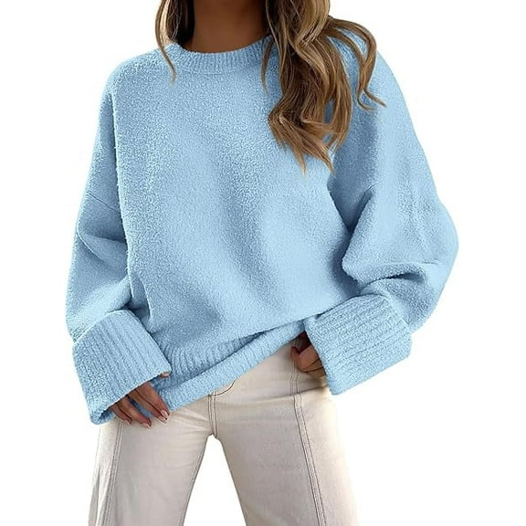 PRETTYGARDEN Women's Fall Oversized Sweaters Casual Crewneck Pullover Long Sleeve Fuzzy Chunky Knit Tops Blouse、