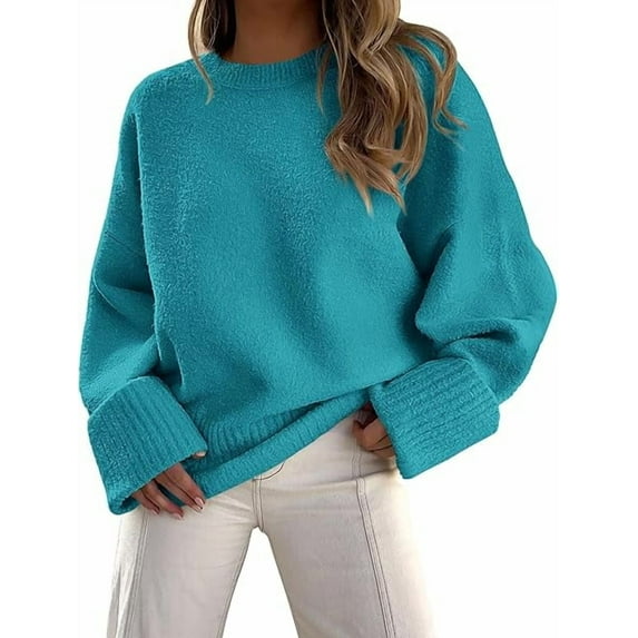 PRETTYGARDEN Women's Fall Oversized Sweaters Casual Crewneck Pullover Long Sleeve Fuzzy Chunky Knit Tops Blouse、
