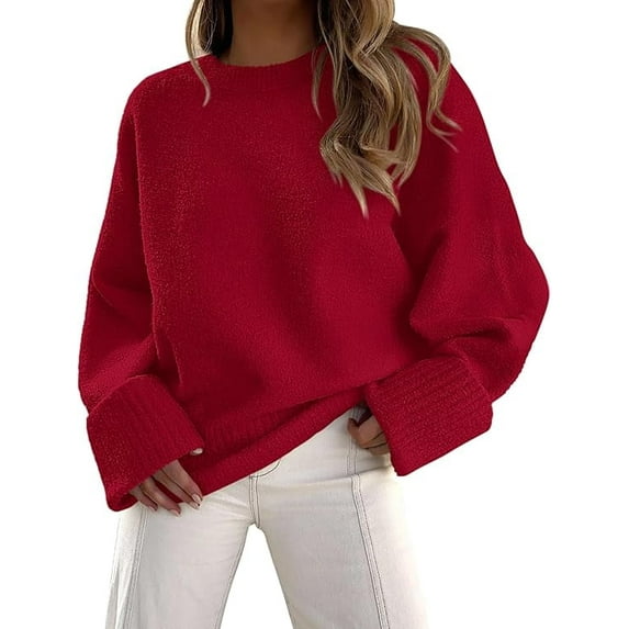 PRETTYGARDEN Women's Fall Oversized Sweaters Casual Crewneck Pullover Long Sleeve Fuzzy Chunky Knit Tops Blouse、