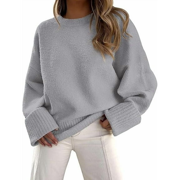 PRETTYGARDEN Women's Fall Oversized Sweaters Casual Crewneck Pullover Long Sleeve Fuzzy Chunky Knit Tops Blouse、