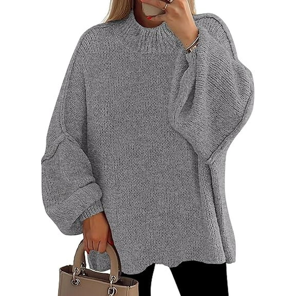 PRETTYGARDEN Women's Fall Oversized Sweaters Chunky Knit Mock Neck Long Sleeve Casual Trendy Pullover Winter Clothes