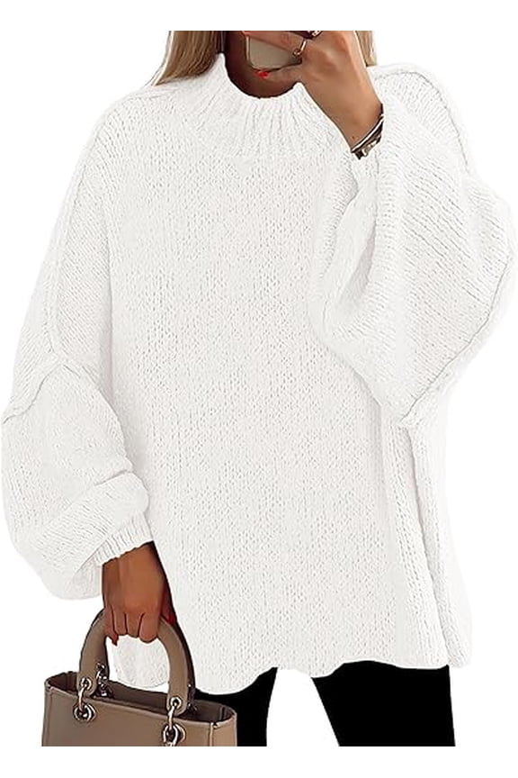 Women's Fall Oversized Sweaters Chunky Knit Mock Neck Long Sleeve Casual Trendy Pullover Winter Clothes