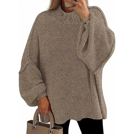 PRETTYGARDEN Women's Fall Oversized Sweaters Chunky Knit Mock Neck Long Sleeve Casual Trendy Pullover Winter Clothes