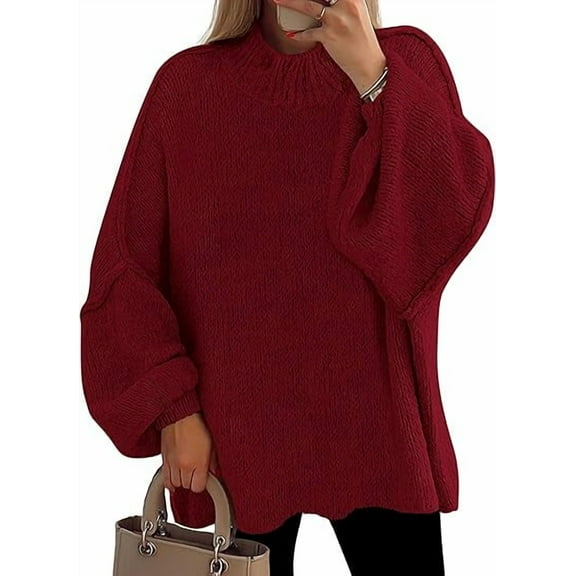 PRETTYGARDEN Women's Fall Oversized Sweaters Chunky Knit Mock Neck Long Sleeve Casual Trendy Pullover Winter Clothes