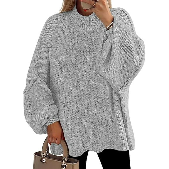 PRETTYGARDEN Women's Fall Oversized Sweaters Chunky Knit Mock Neck Long Sleeve Casual Trendy Pullover Winter Clothes