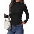 thumbnail image 1 of PRETTYGARDEN Women's Fall Quarter Zip Long Sleeve Shirts Soft Stretchy Ribbed Knit, Collared Zipper Slim Fitted, Raglan Sleeves Pullover, Dressy Casual Tops, Trendy Going Out Outfits, 1 of 8