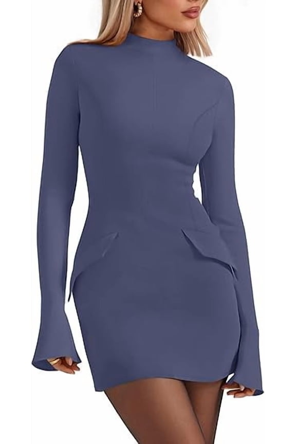 Women's Fall Short Formal Dresses Long Sleeve Mock Neck Elegant Wedding Guest Party Club Bodycon Mini Dress